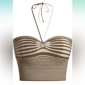 Brown & Tan Striped Backless Knitted Halter Top